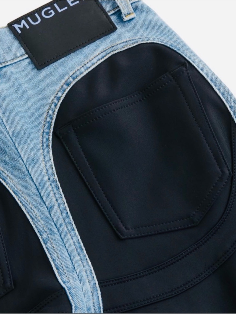 Mugler Two-Tone Light Blue and Black Slim Jeans
